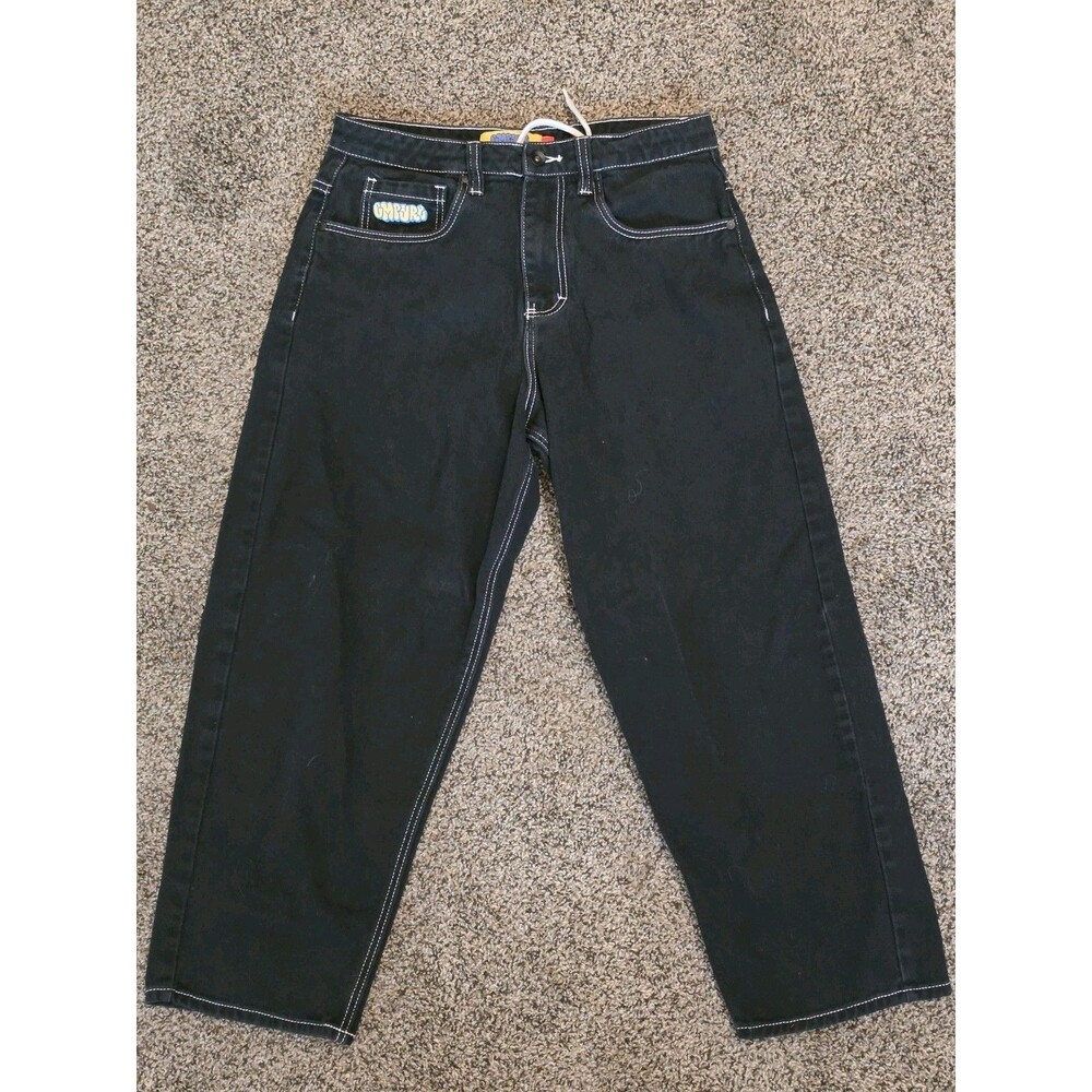 Empyre Baggy Loose Fit Skate Jeans Black w/ White Contrast Stitch Size 28x23